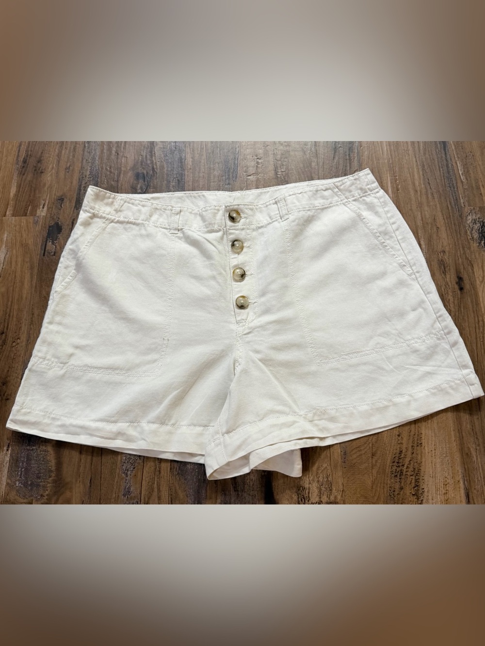 LOFT White Linen Cotton Women's PLUS 14 Chino Bermuda Shorts Casual Breathable